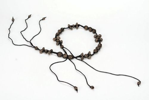 Ceinture noire tressée avec perles en céramique - MADEheart.com