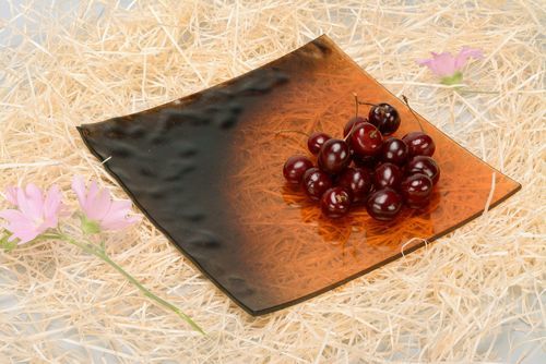 Fused glass plate Brown relief - MADEheart.com