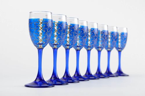 8 Verres shooter fait main Vaisselle en verre sur pieds bleus Art de la table - MADEheart.com