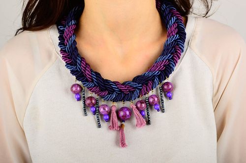 Handmade textile elegant necklace evening stylish necklace beaded jewelry - MADEheart.com