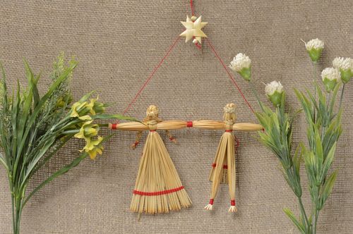 Handmade ethnic dolls straw decorations wall hanging for decorative use only - MADEheart.com