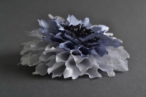 Handmade hair tie with artificial satin ribbon aster flower in gray color shades - MADEheart.com