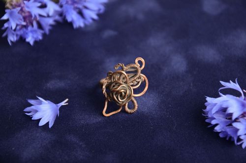 Beautiful interesting tender unusual  female handmade copper wire wrapped ring - MADEheart.com