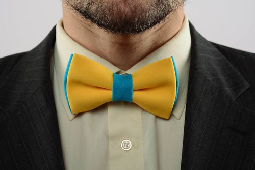 Gravata borboleta amarela azul feita de algodão e linho - MADEheart.com