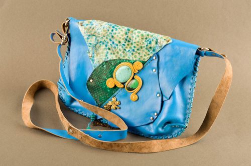 Handmade Damen Ledertasche Accessoire für Frauen blaue kleine Umhängetasche - MADEheart.com