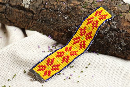Bright yellow and red beads handmade line bracelet for young girls - MADEheart.com