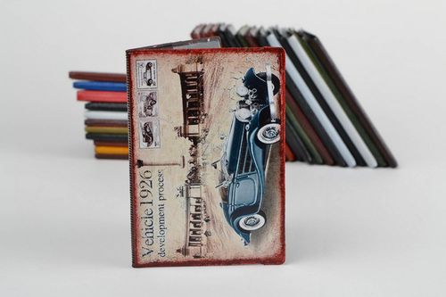 Handmade faux leather passport cover with decoupage in retro style Automobile - MADEheart.com