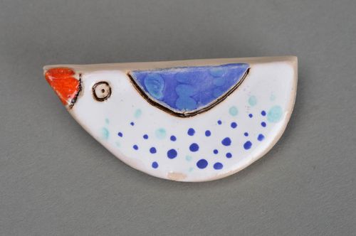 Funny handmade designer clay brooch in the form of bird stylish accessory - MADEheart.com