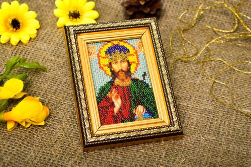 Icone orthodoxe faite main Objet religieux en perles de rocaille Cadeau original - MADEheart.com