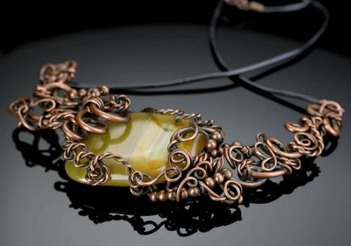 Pendentif dagate en cuivre wire wrapping  - MADEheart.com
