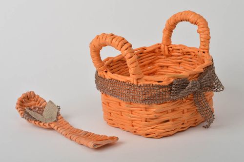 Handmade woven basket stylish paper basket unusual decoupage items cute spoon - MADEheart.com