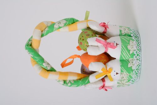 Handmade cotton fabric soft toy Easter basket with decorative eggs - MADEheart.com