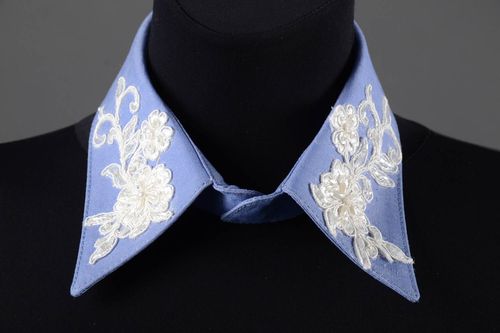 Handmade abnehmbarer Kragen Mode Schmuck Accessoire für Frauen blau weiß - MADEheart.com