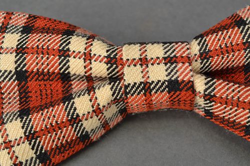 Brown checkered fabric bow tie  - MADEheart.com