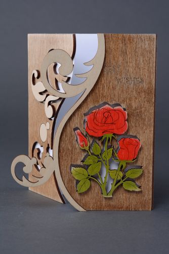 Beautiful plywood greeting card with flowers - MADEheart.com