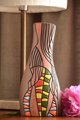 Dekorative Vase aus Ton für Tischdeko mit Bemalung 2 künstlerische Handarbeit - MADEheart.com