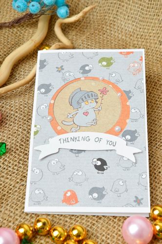 Carte de voeux faite main en papier avec chat amoureux et oiseaux Petit cadeau - MADEheart.com