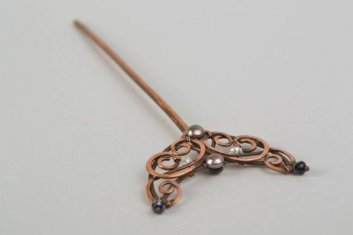 Designer copper hair pin made using wire wrap technique Lunula - MADEheart.com