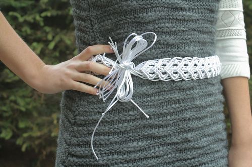 Cintura da donna intrecciata fatta a mano cinghia di fili bella in colore bianco - MADEheart.com