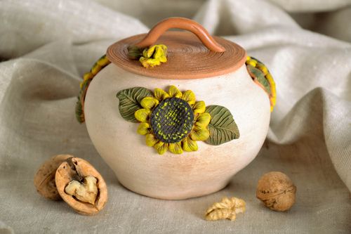 Pot céramique fait main avec tournesols  - MADEheart.com