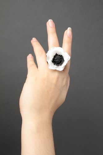 Handmade ring polymer clay jewelry ring gift ring with poppy women jewelry  - MADEheart.com