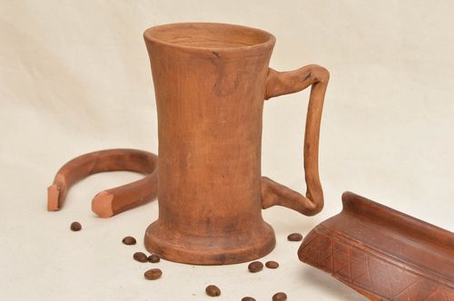 Art clay tall coffee or tea cup with square handle with no pattern - MADEheart.com