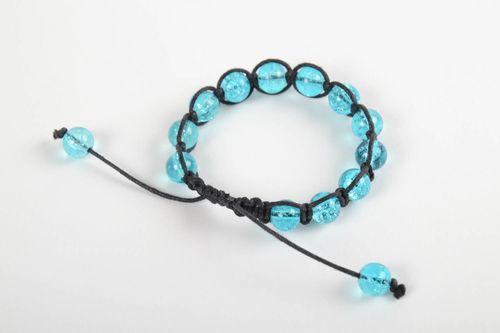 Light blue strand bracelet on a black rope great gift for a women - MADEheart.com