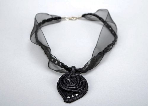 Natural leather pendant Black rose - MADEheart.com