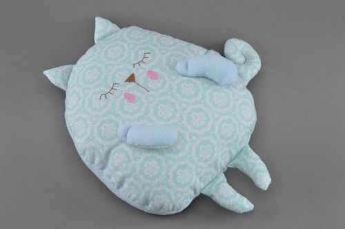 Almohada decorativa de tela de algodón artesanal original blanda azul gatito - MADEheart.com