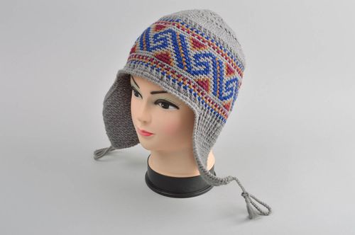 Вязаная шапка ручной работы мужская шапка красивая зимняя шапка ушанка - MADEheart.com