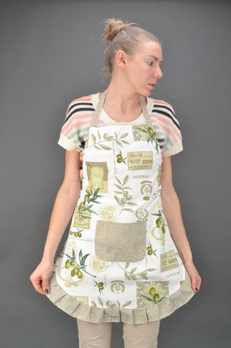 Tablier de cuisine en tissu avec imprimé Olive fait main pour femme cadeau - MADEheart.com