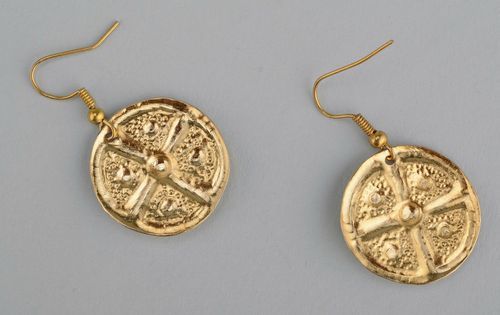 Brass earrings with gilding Earth & Sun - MADEheart.com