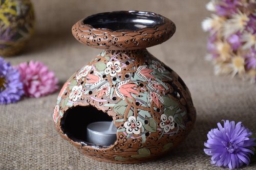 Difusor de aroma artesanal portavelas de cerámica regalo original con flores - MADEheart.com