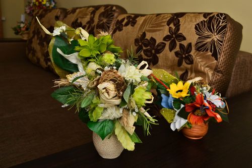 Handmade artificial flowers nice flower composition 3 pieces decorative use only - MADEheart.com