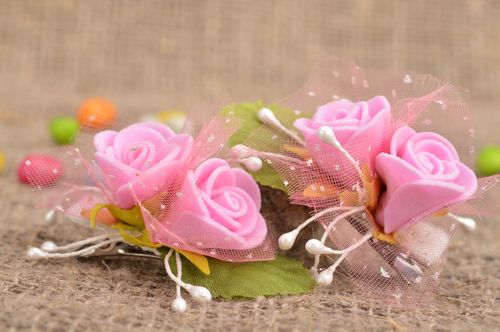 Pink handmade hair clips for kids made of artificial flowers set of 2 pieces - MADEheart.com