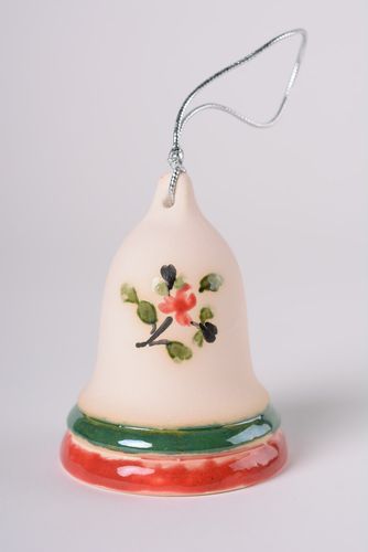 Handmade decorative maiolica ceramic hanging bell with floral glaze painting - MADEheart.com