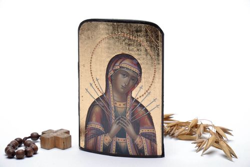 Icône reproduction faite main sur bois petite Mère de Dieu cadeau religieux - MADEheart.com