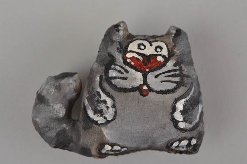 Aimant frigo chat gris parfumé peint de couleurs acryliques fait main original - MADEheart.com