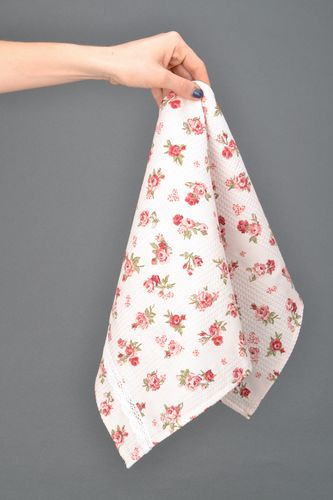 Torchon rectangulaire en tissu blanc à motif floral fait main pour cuisine  - MADEheart.com