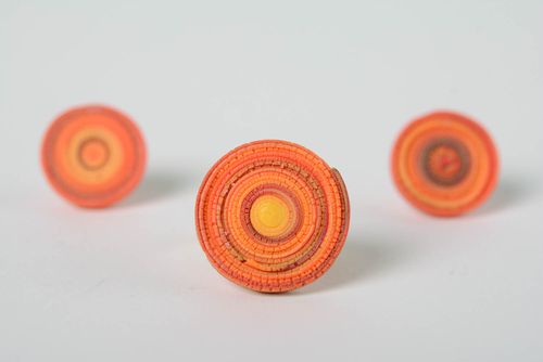 Комплект украшений из полимерной глины 2 шт кольцо и серьги оранжевые хэнд мейд - MADEheart.com