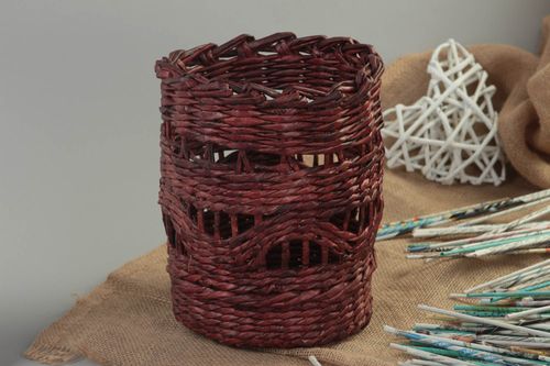 Beautiful handmade woven basket interior decorating newspaper craft small gifts - MADEheart.com