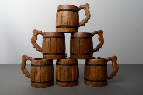 Sei tazze di legno decorative fatte a mano calici di legno bicchieri da birra - MADEheart.com