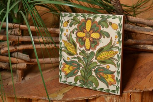 Керамическая плитка с цветком ручной работы с росписью красивая для декора дома - MADEheart.com