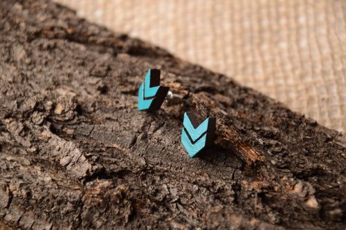 Stylish handmade wooden earrings stud earrings contemporary jewelry small gifts - MADEheart.com
