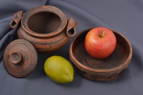 Geschirr Set handgeschaffen Keramik Topf originell Schale aus Ton praktisch - MADEheart.com