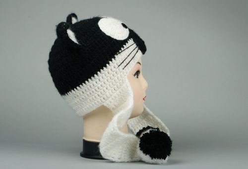 Gorro tricotado das crianças Gato preto e branco - MADEheart.com