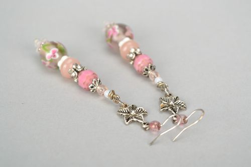 Brincos cor de rosa de vidro  - MADEheart.com