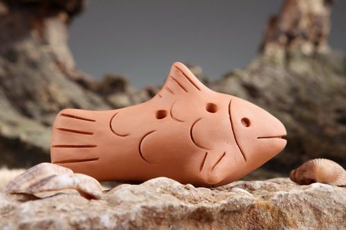 Ceramic tin whistle Fish, musical instrument and childrens toy - MADEheart.com