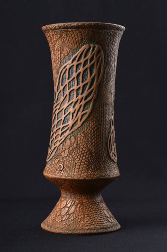 9 inchs brown handmade ceramic vase décor with ornament 1,05 lb - MADEheart.com