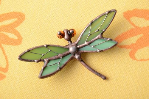 Stained glass brooch Green Dragonfly - MADEheart.com